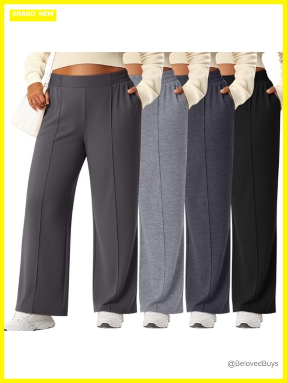 Wide Leg Lounge Pants High Waisted Pockets Yoga Casual Trousers